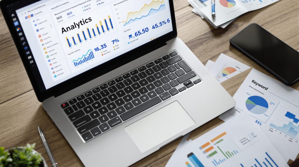 Analyse SEO et données de mots-clés sur un ordinateur portable