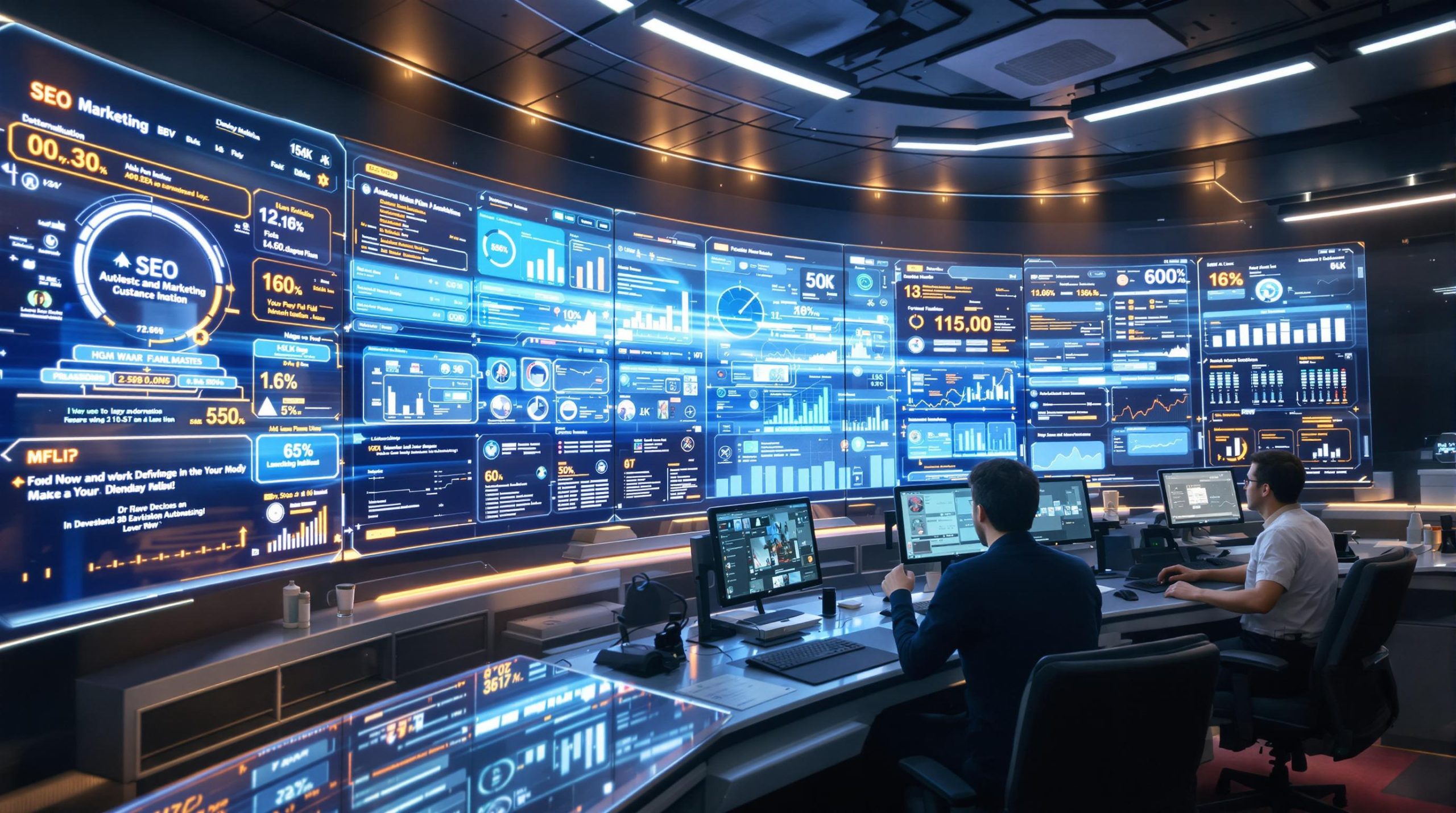 Image of a high-tech control room with data dashboards and analysts